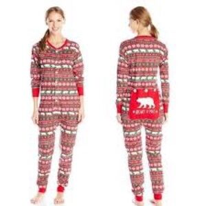 Hatley Little blue house one‎ piece pajamas red white and green size XL